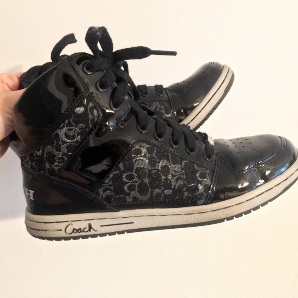 Coach Black Patent Leather Hightop Sneakers